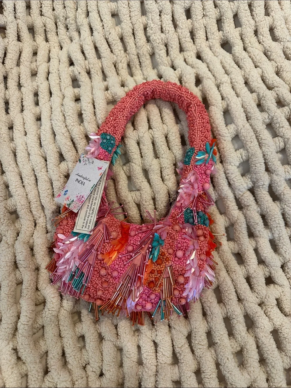 Handcrafted beaded shoulder moon bag made in India